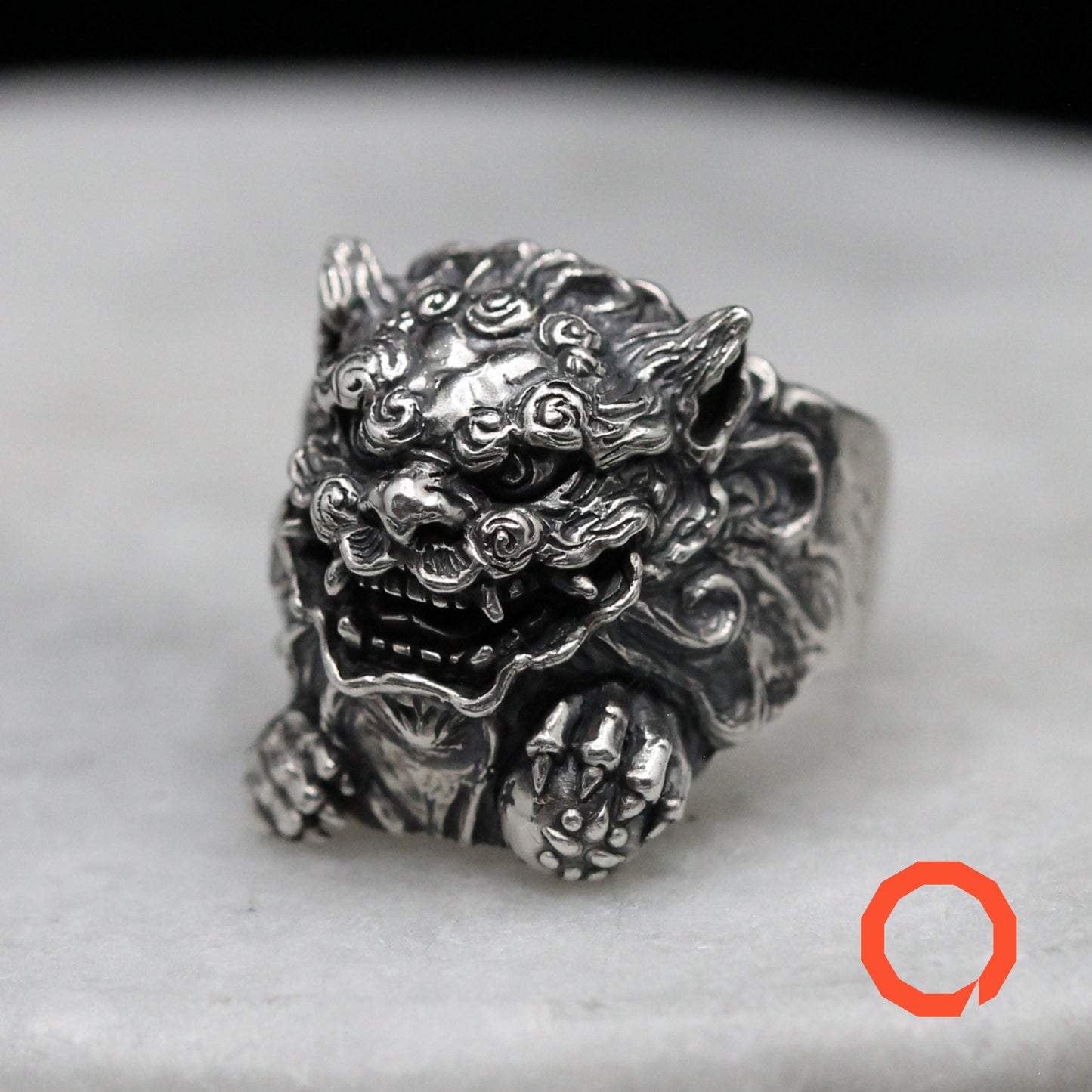 OKINAWA LION with Open Mouth Handmade Silver Ring