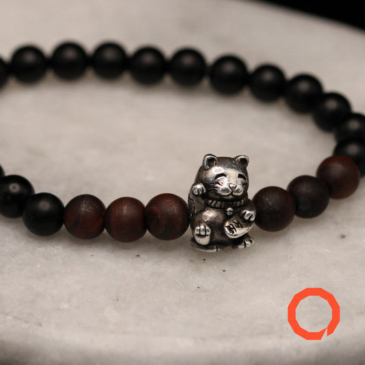 GEMSTONE MANEKI-NEKO BRACELET with Handmade Silver Charm