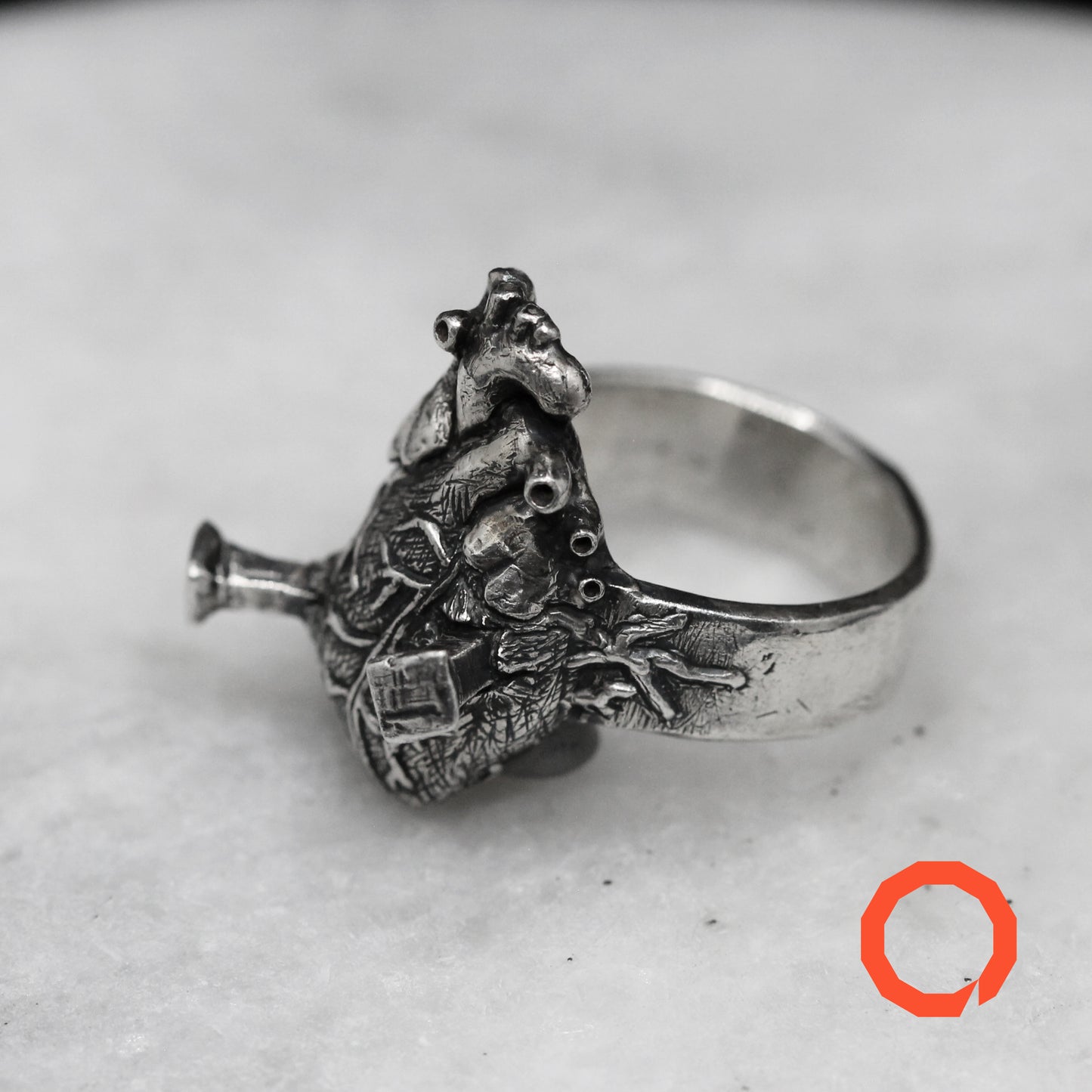 ANATOMICAL HEART WITH COFFIN NAILS Handmade Silver Ring