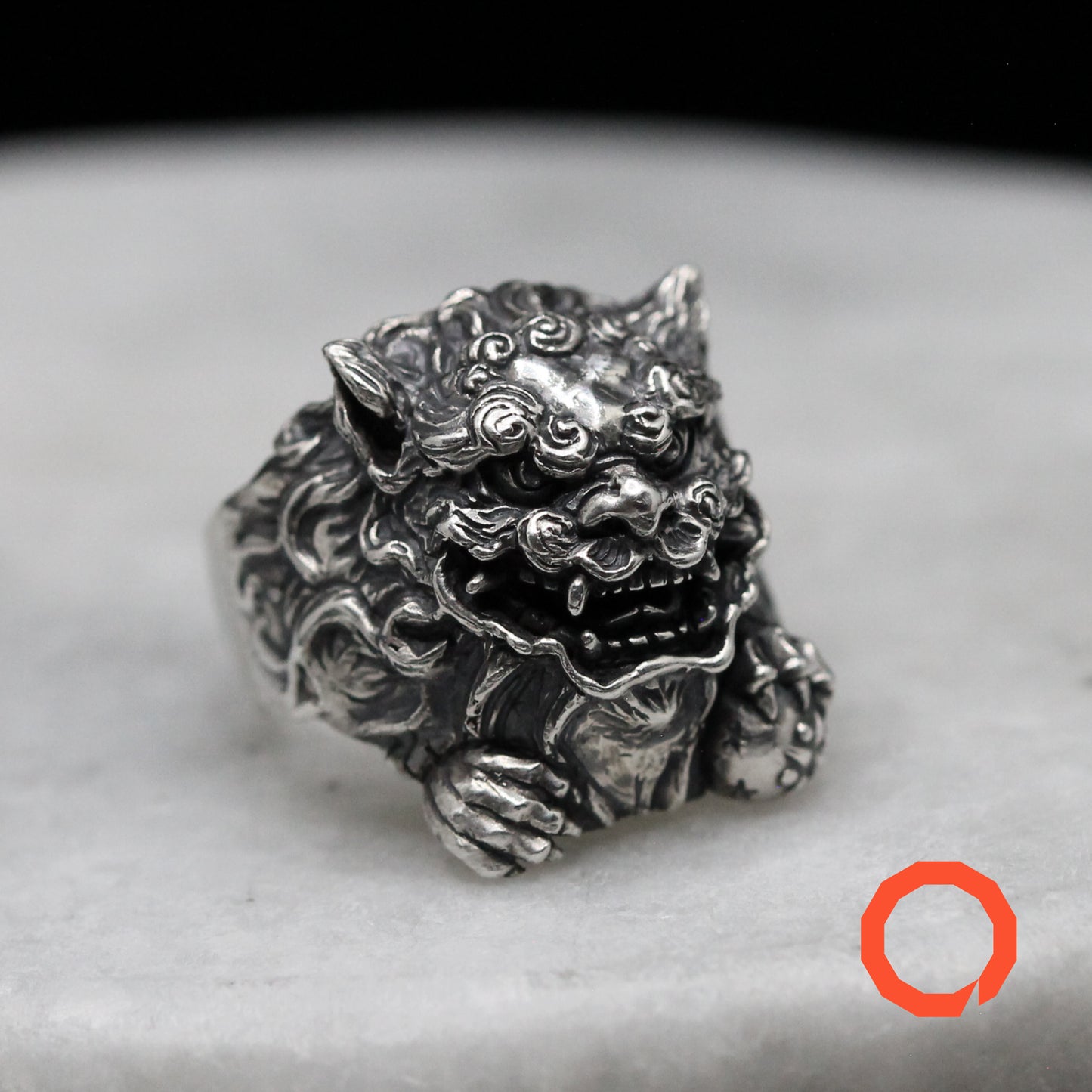 OKINAWA LION with Open Mouth Handmade Silver Ring