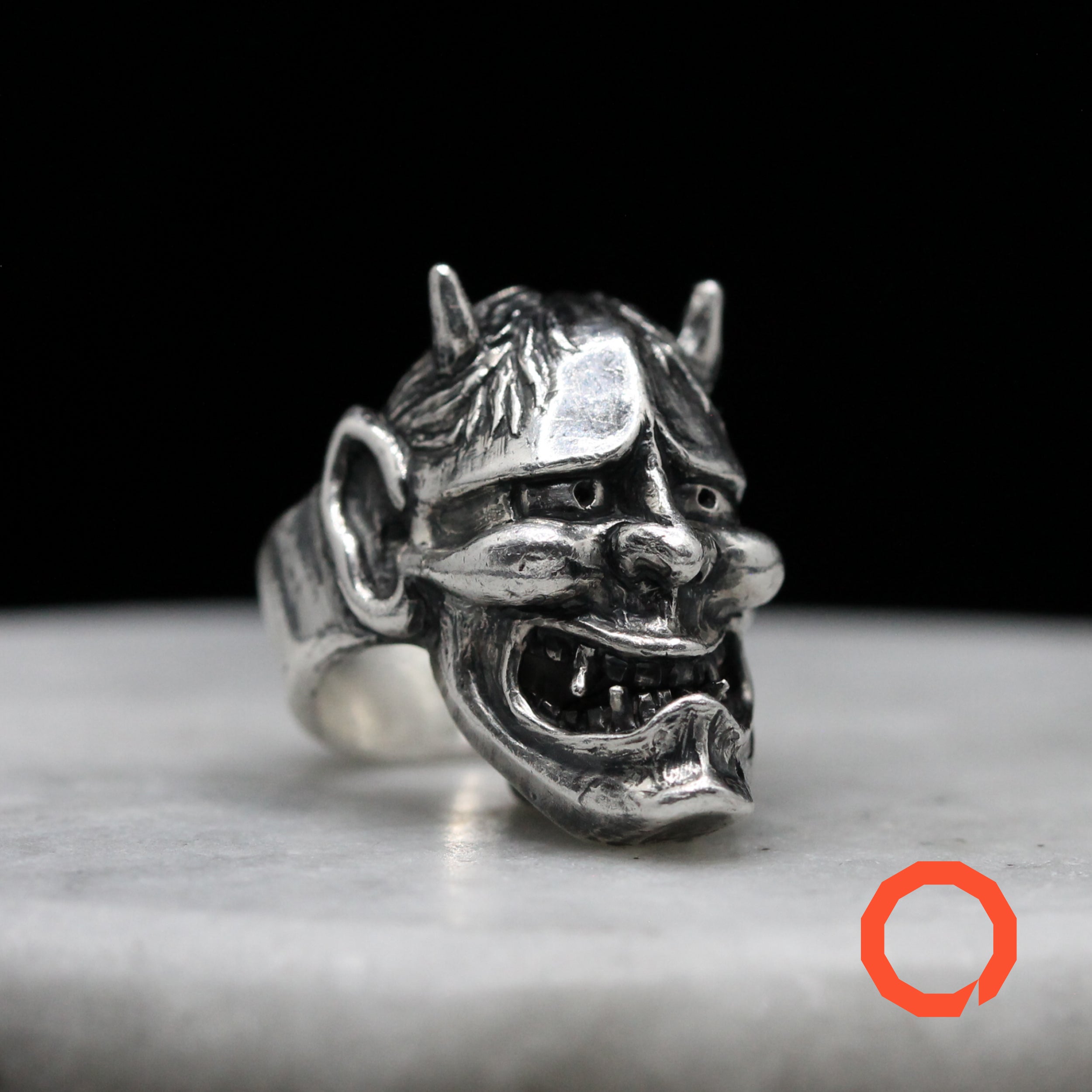 Anello Maschera Hannya – Yokai Fatto a Mano in Argento 925
