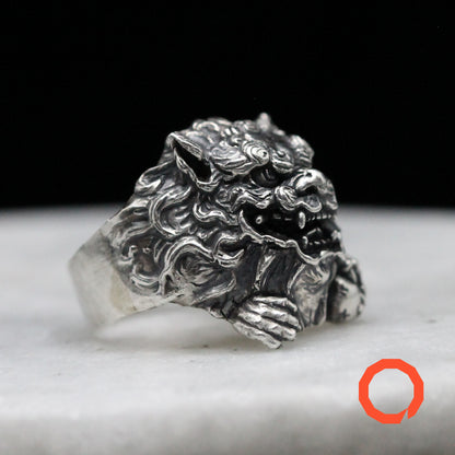 OKINAWA LION with Open Mouth Handmade Silver Ring