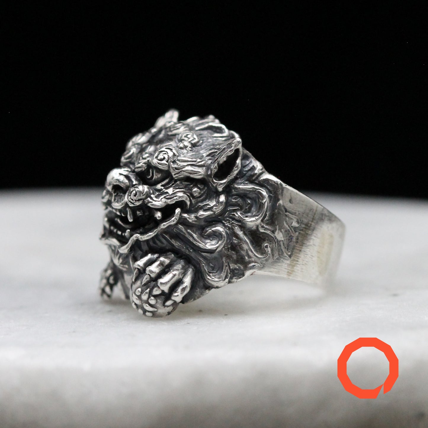 OKINAWA LION with Open Mouth Handmade Silver Ring