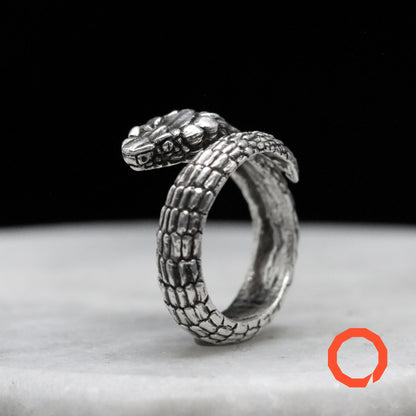 GOLDEN LANCEHEAD SNAKE Handmade Silver Ring