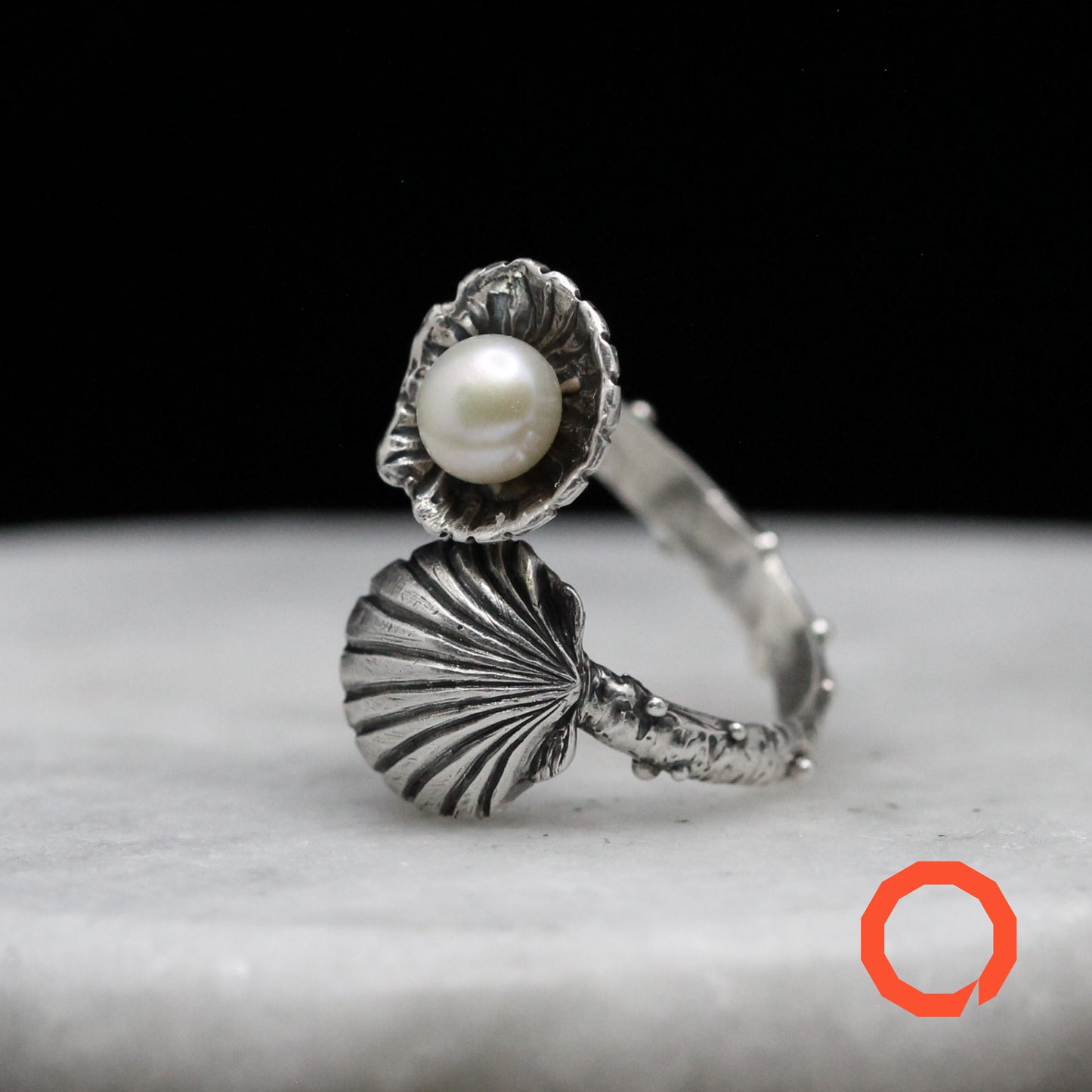 SHELL with PEARL Handmade Silver Ring